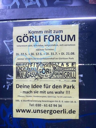 Görli Forum-Plakat lädt scheinheilig zum Mitmachen ein