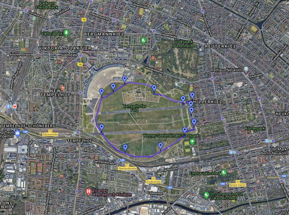Jogging-Route THF via GoogleMaps