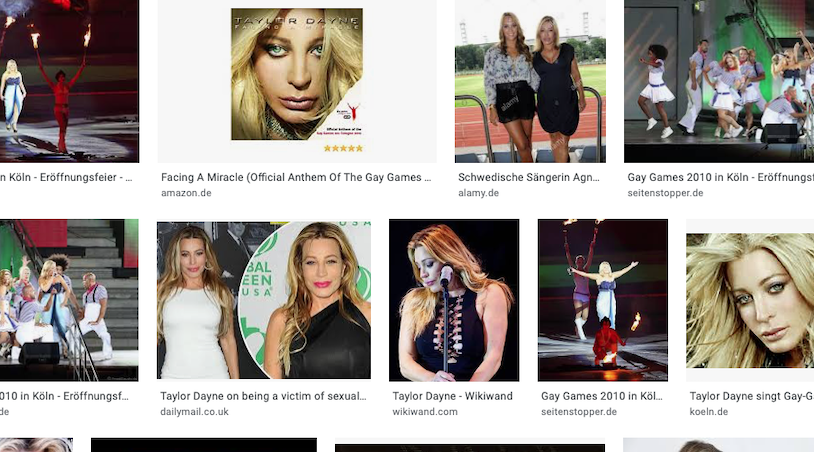 Screenshot eines Ausschnitts der Taylor Dayne Gay Games- Googlesuche